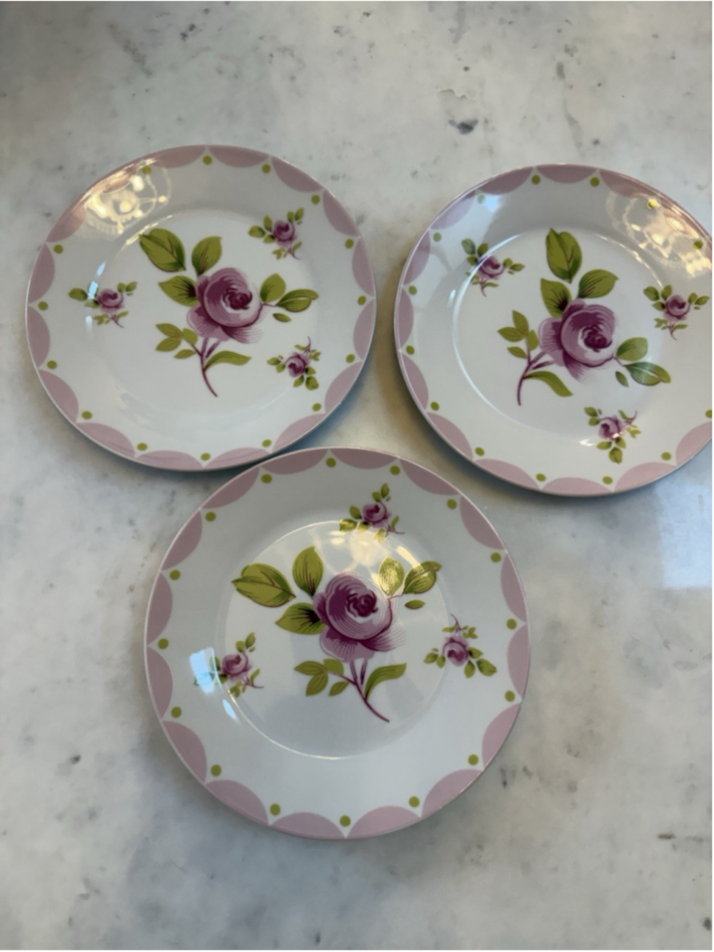 Antique Reflections J Godinger 7.5" Pink Rose Salad Dessert Plates Set of 3